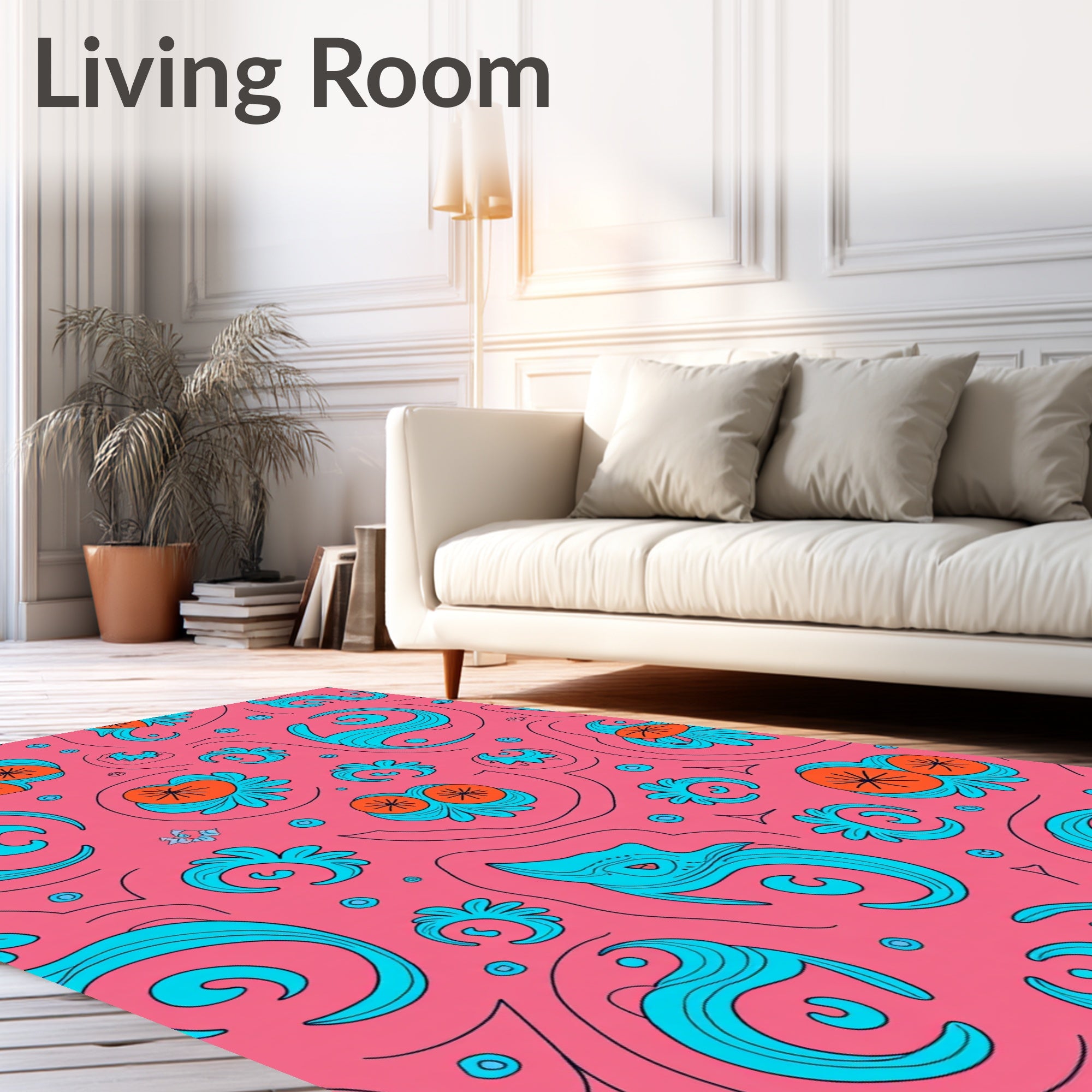 Whimsical Turquoise Swirl Floral Design Rug