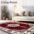 Ornate Cream Crimson Floral Medallion Rug