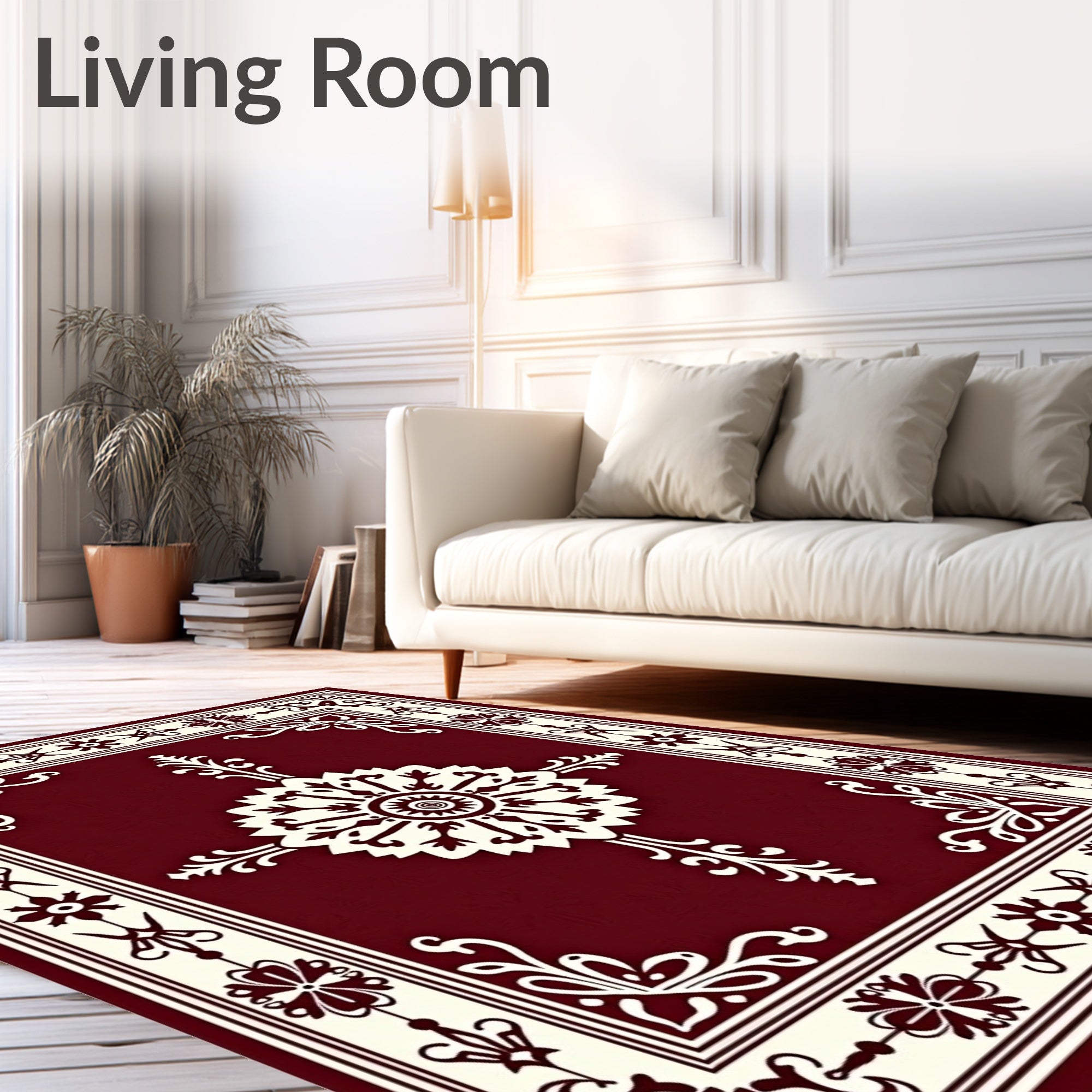 Ornate Cream Crimson Floral Medallion Rug