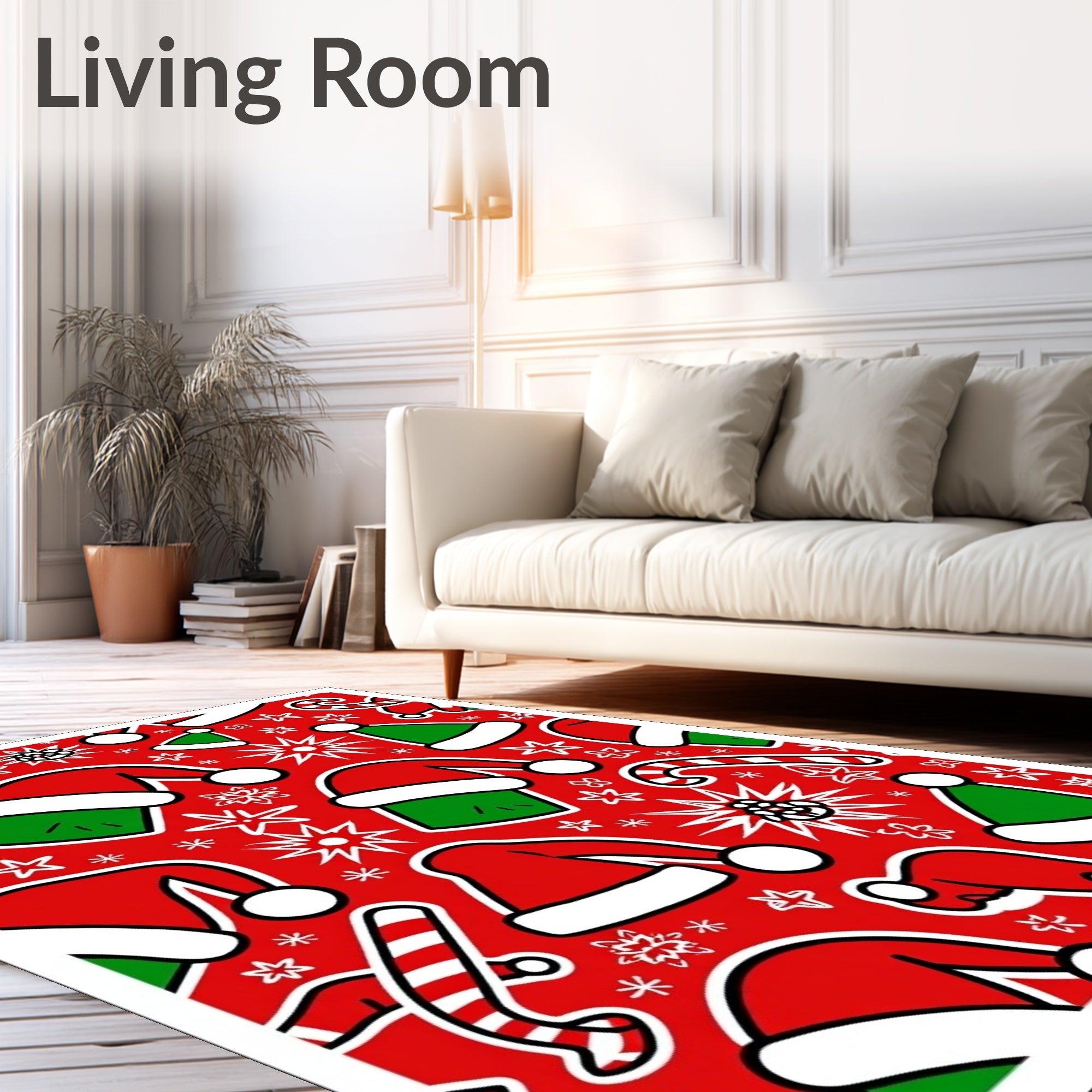 Red Festive Santa Hats Candy Canes Rug