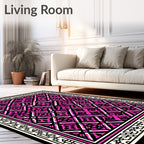 Vibrant Hot Pink Black Geometric Pattern Rug