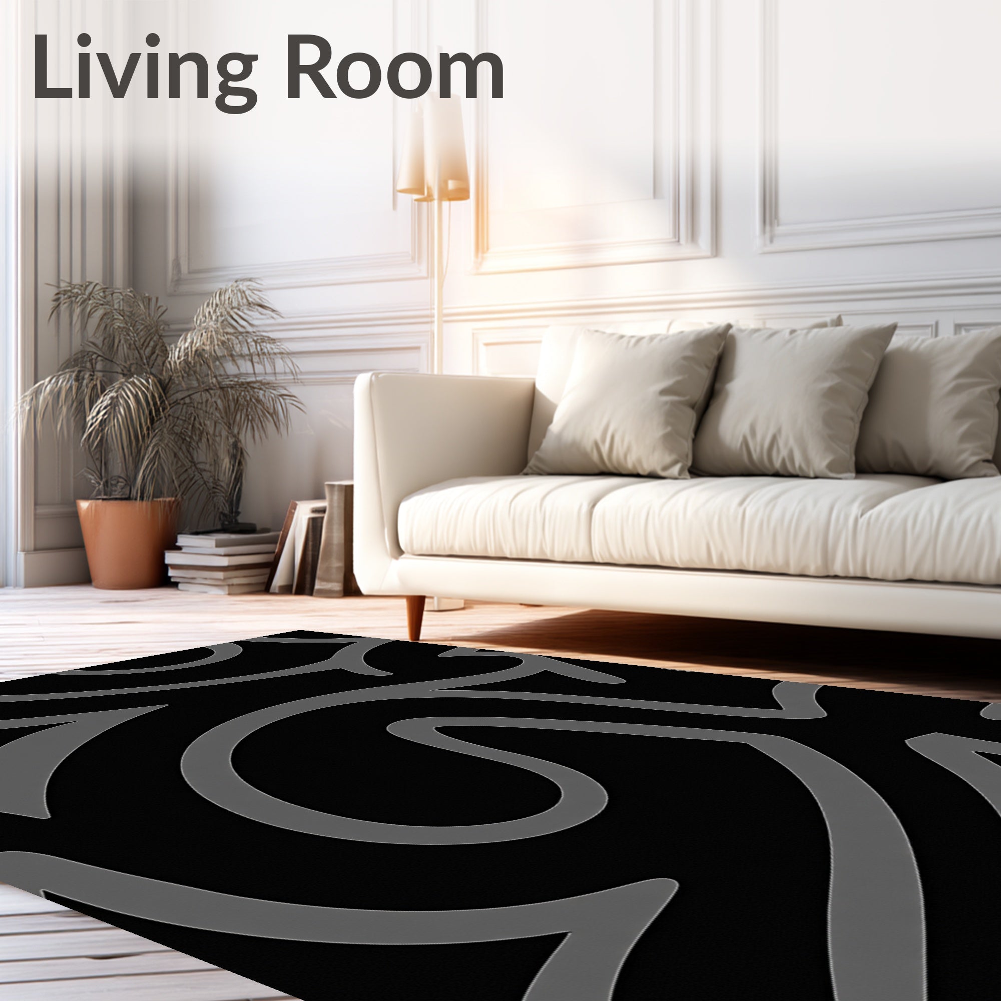 Abstract Grey Swirl Pattern Rug
