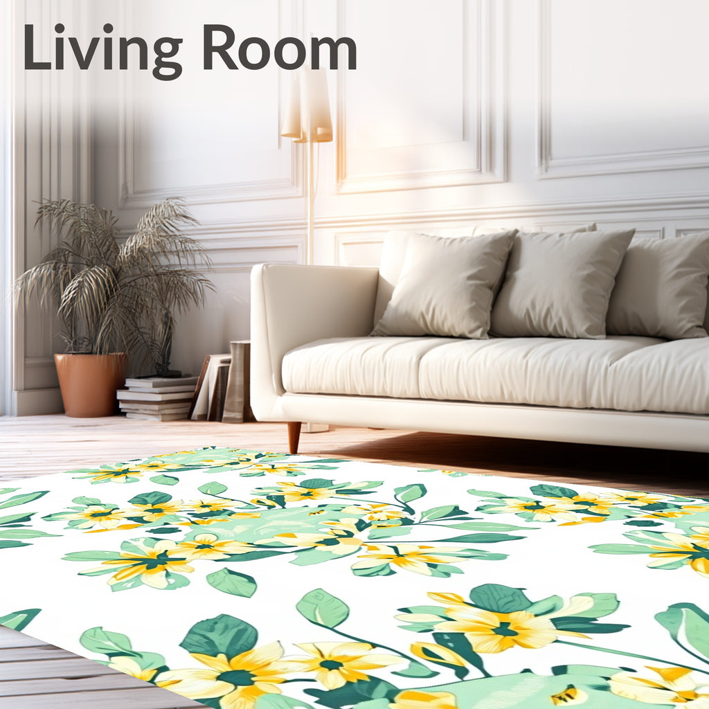 Yellow Daisy Floral Pattern Rug
