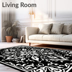 Intricate Black White Floral Medallion Rug