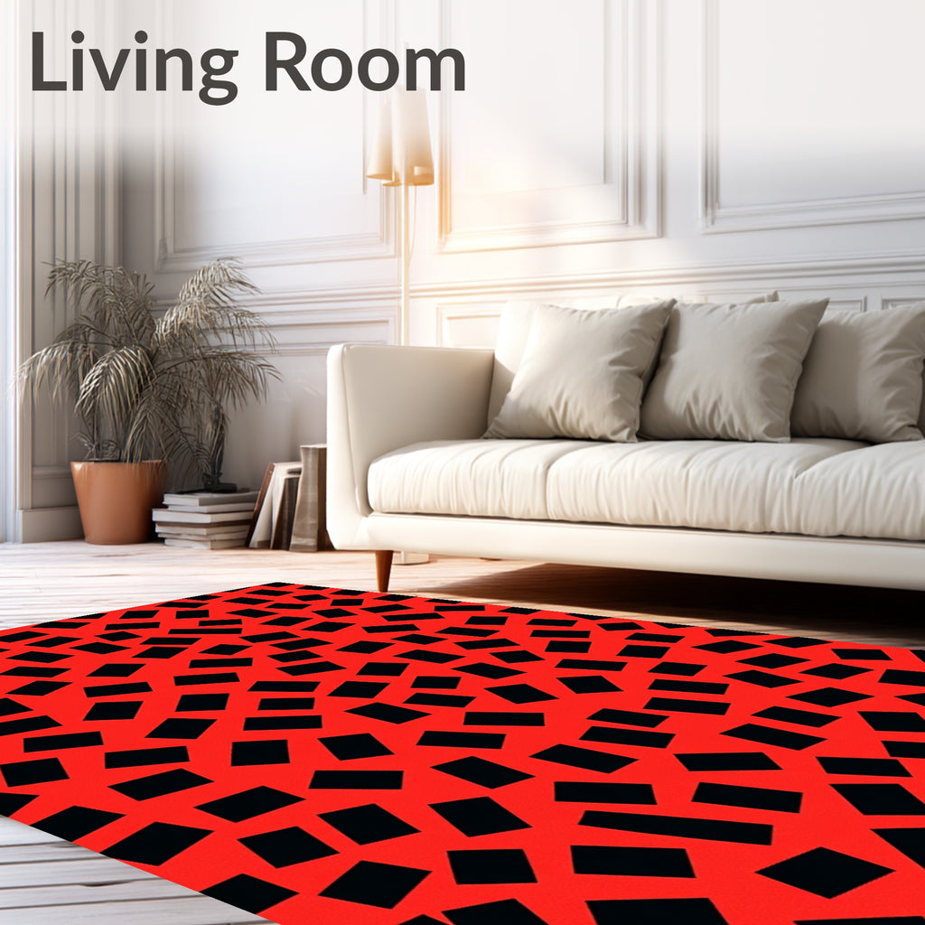 Red Black Scattered Geometric Pattern Rug