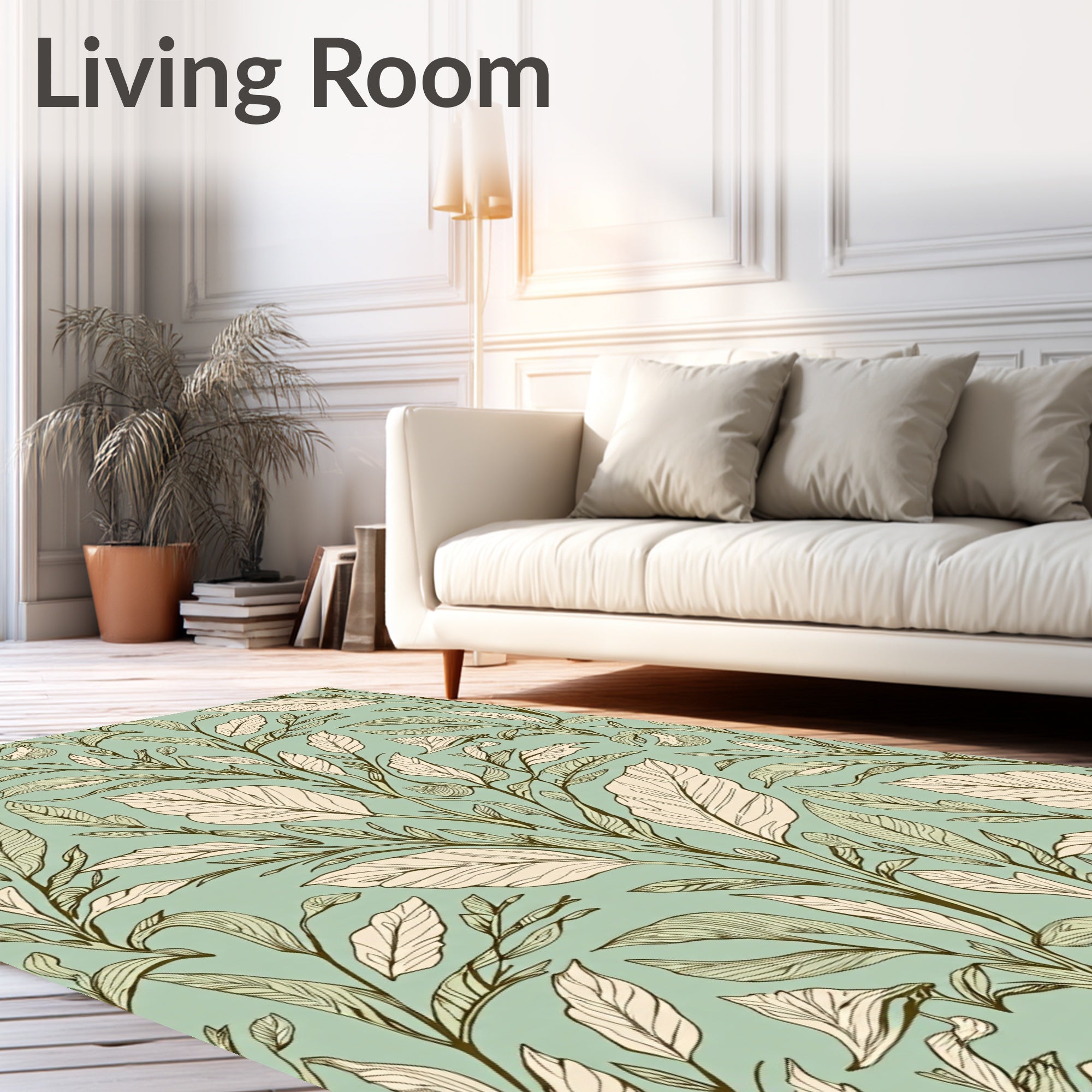 Botanical Scrollwork Illustrative Pattern Rug