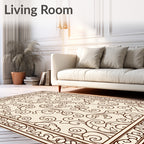 Elegant Scrollwork Cream Brown Pattern Rug
