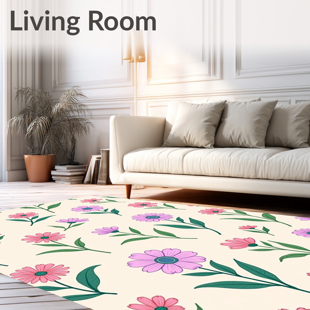 Pink Purple Daisy Floral Pattern Rug