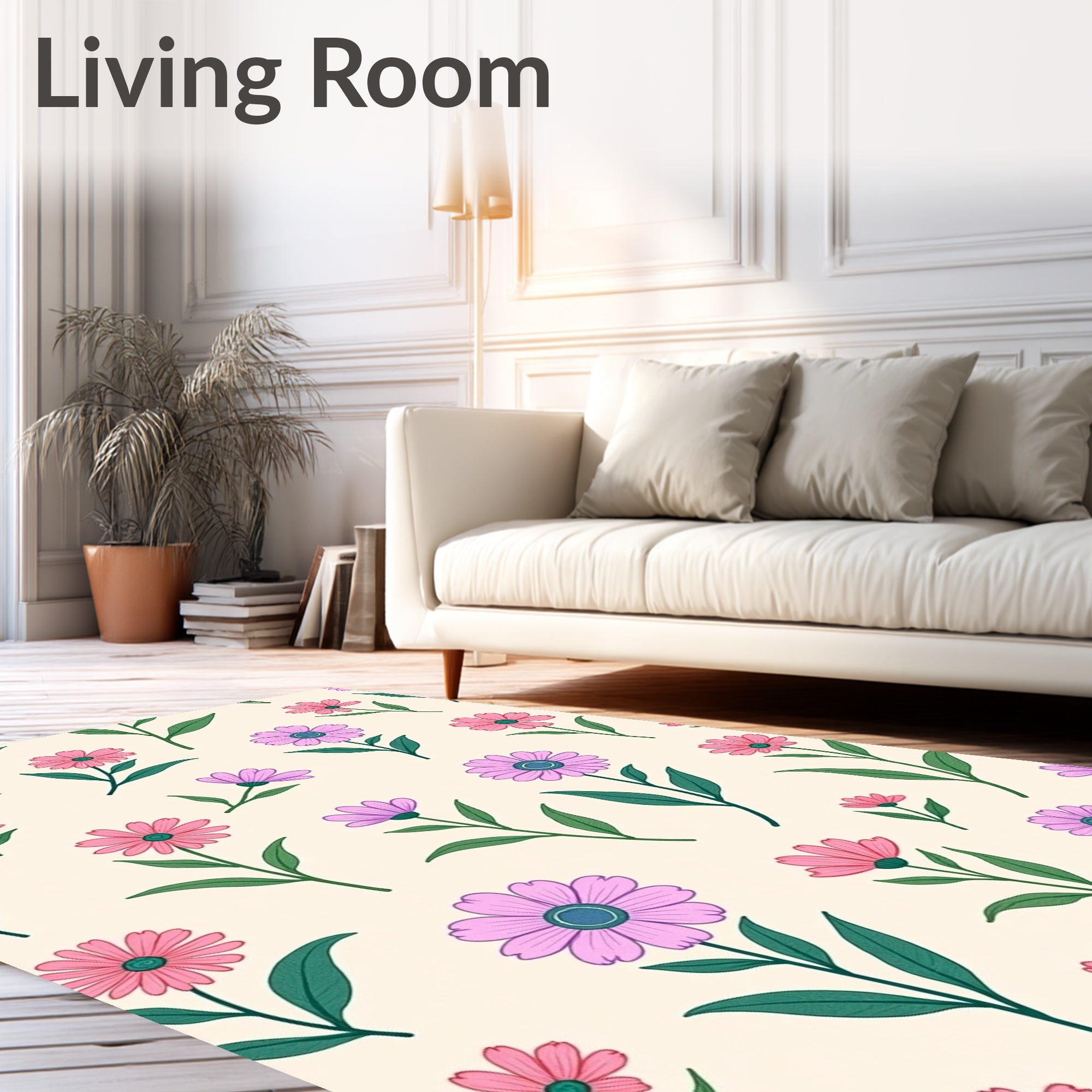 Pink Purple Daisy Floral Pattern Rug