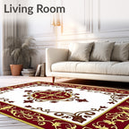 Regal Maroon Gold Floral Motif Design Rug