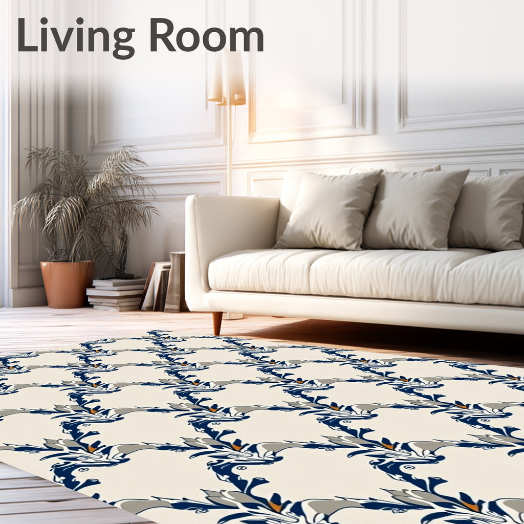 Elegant Blue Gray Floral Pattern Rug