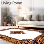 Orange Navy Intricate Floral Border Design Rug