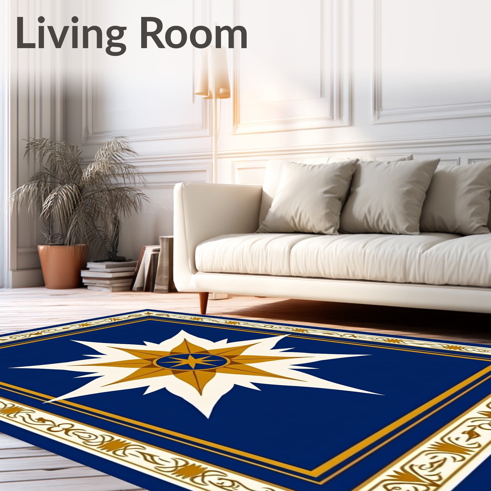 Golden Starburst On Royal Blue Border Rug