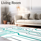 Circuit Board Patterned Teal Rug