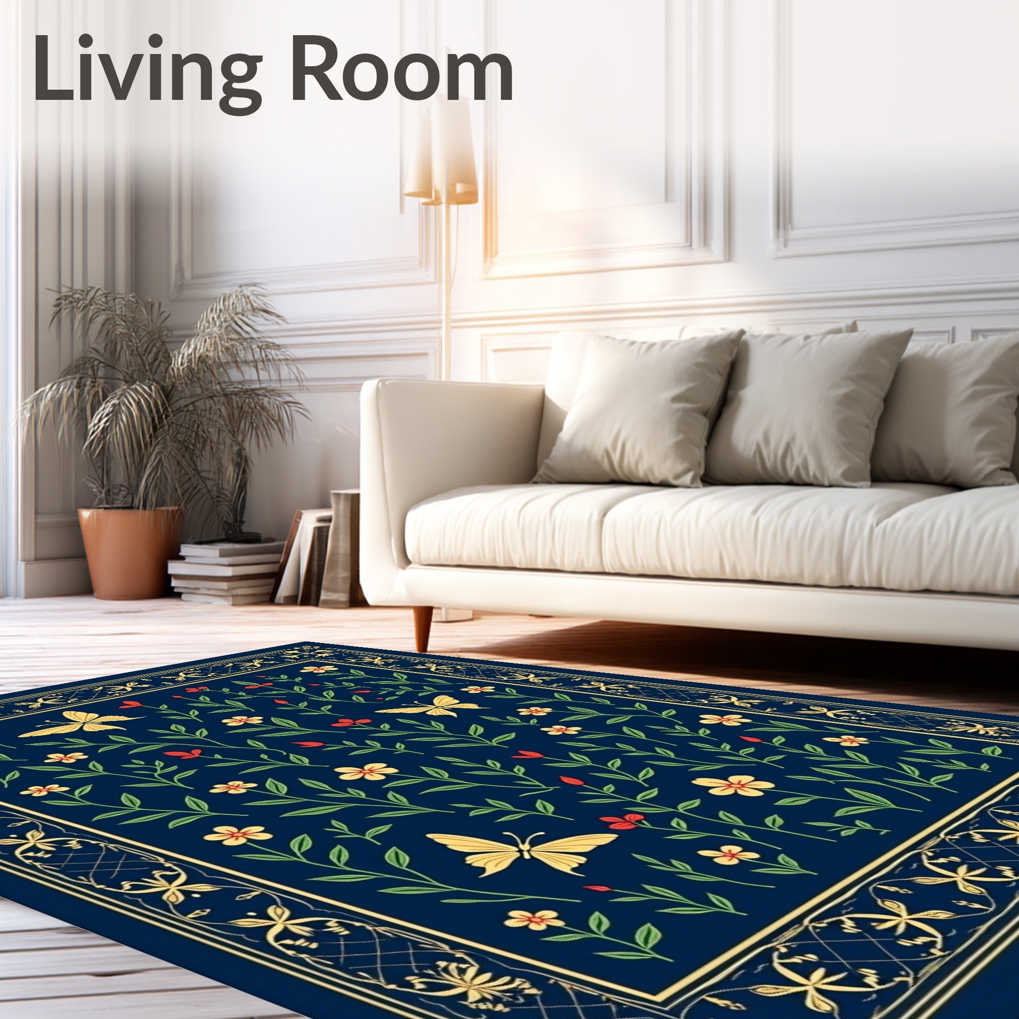 Elegant Floral Butterfly Patterned Rug