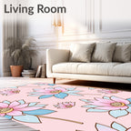 Pink Blue Floral Pattern Rug