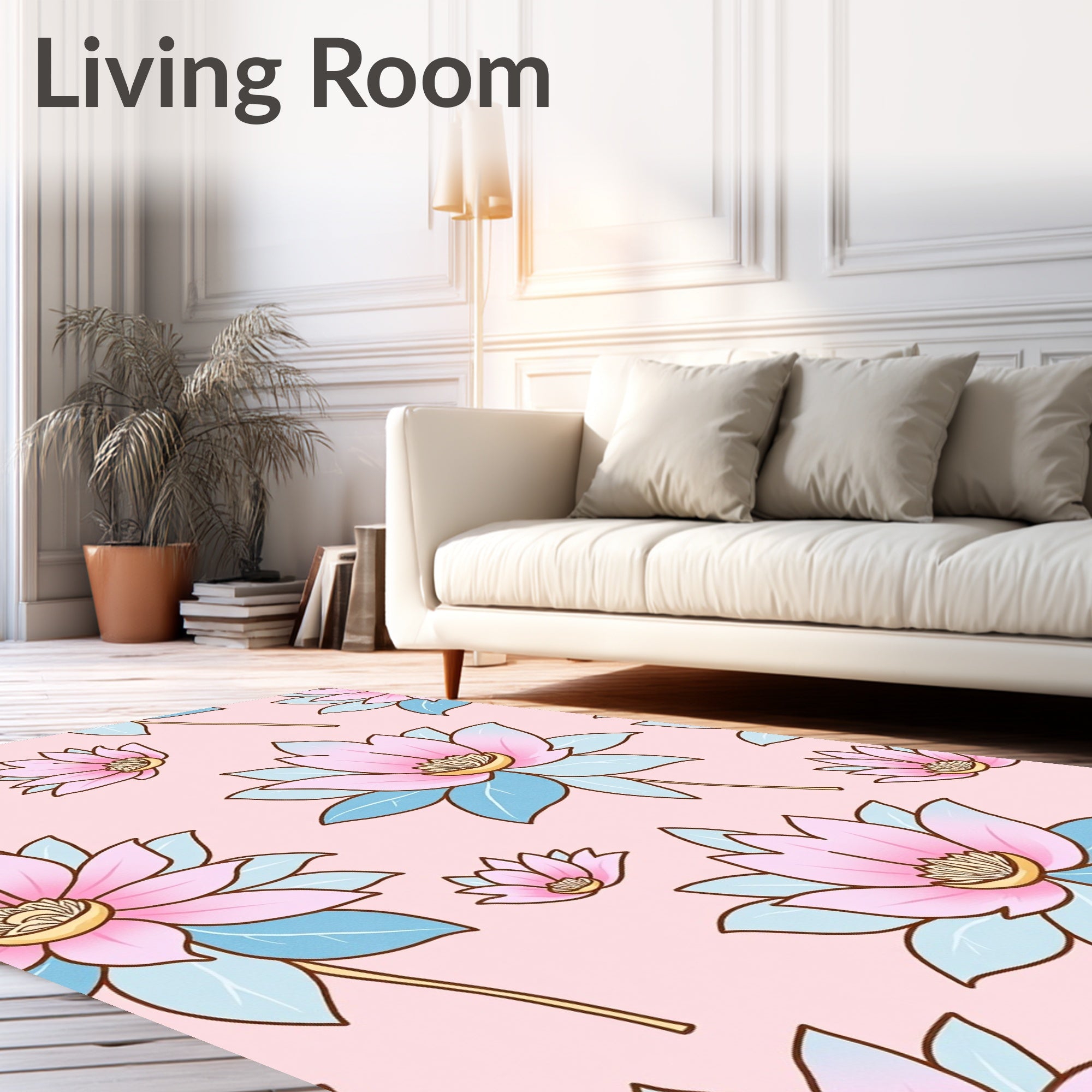 Pink Blue Floral Pattern Rug