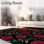 Deep Red Roses With Green Branches Pattern Rug