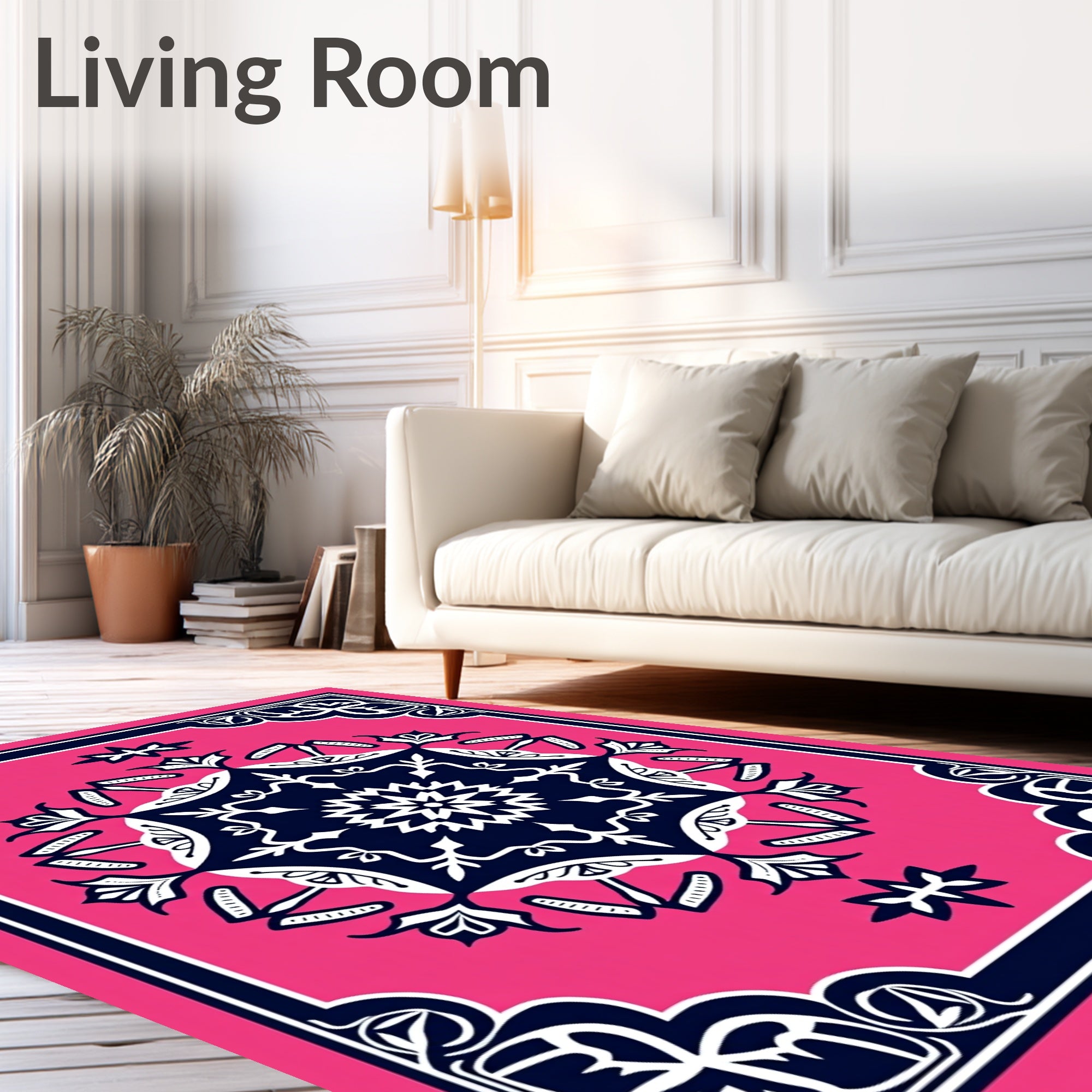 Floral Medallion Pink Navy Rug