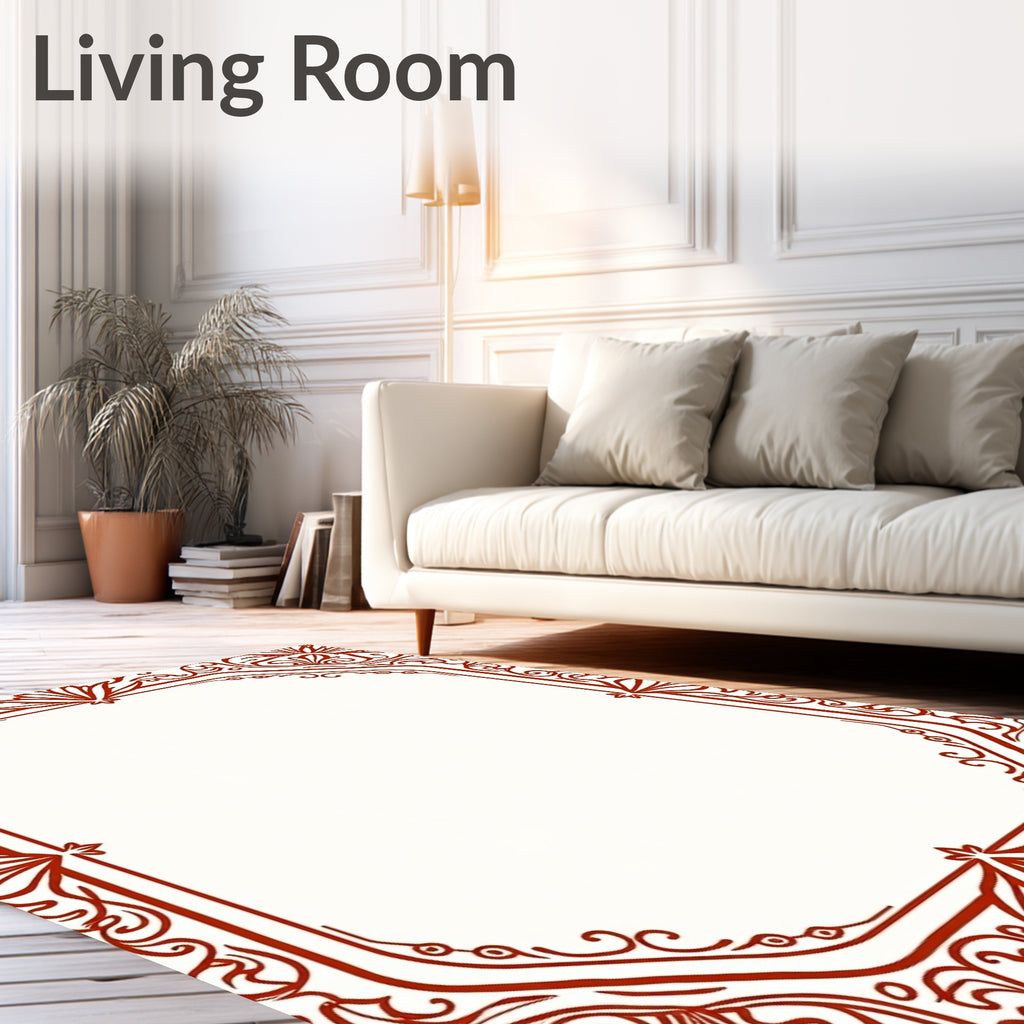 Ornate Red Floral Border Design Rug