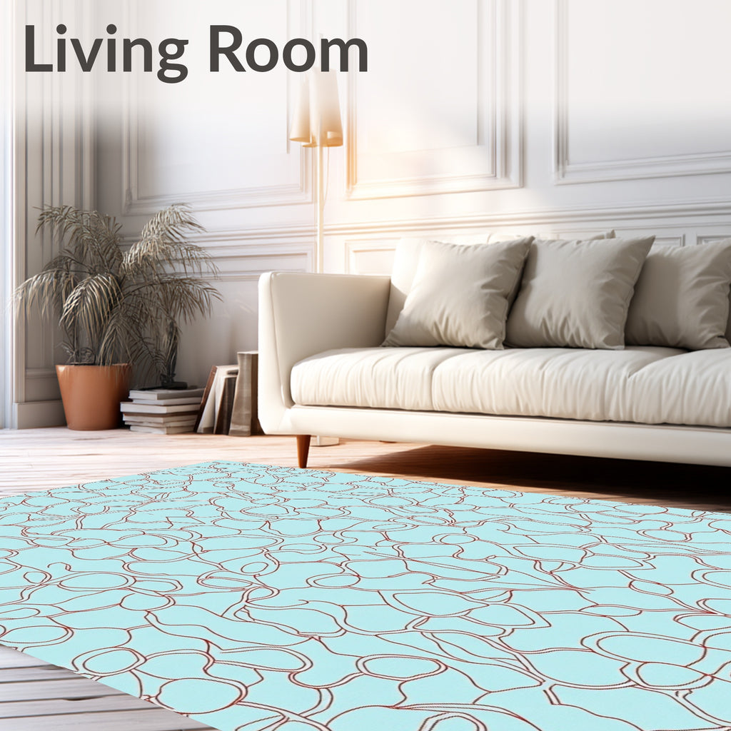 Aqua Red Abstract Organic Pattern Rug