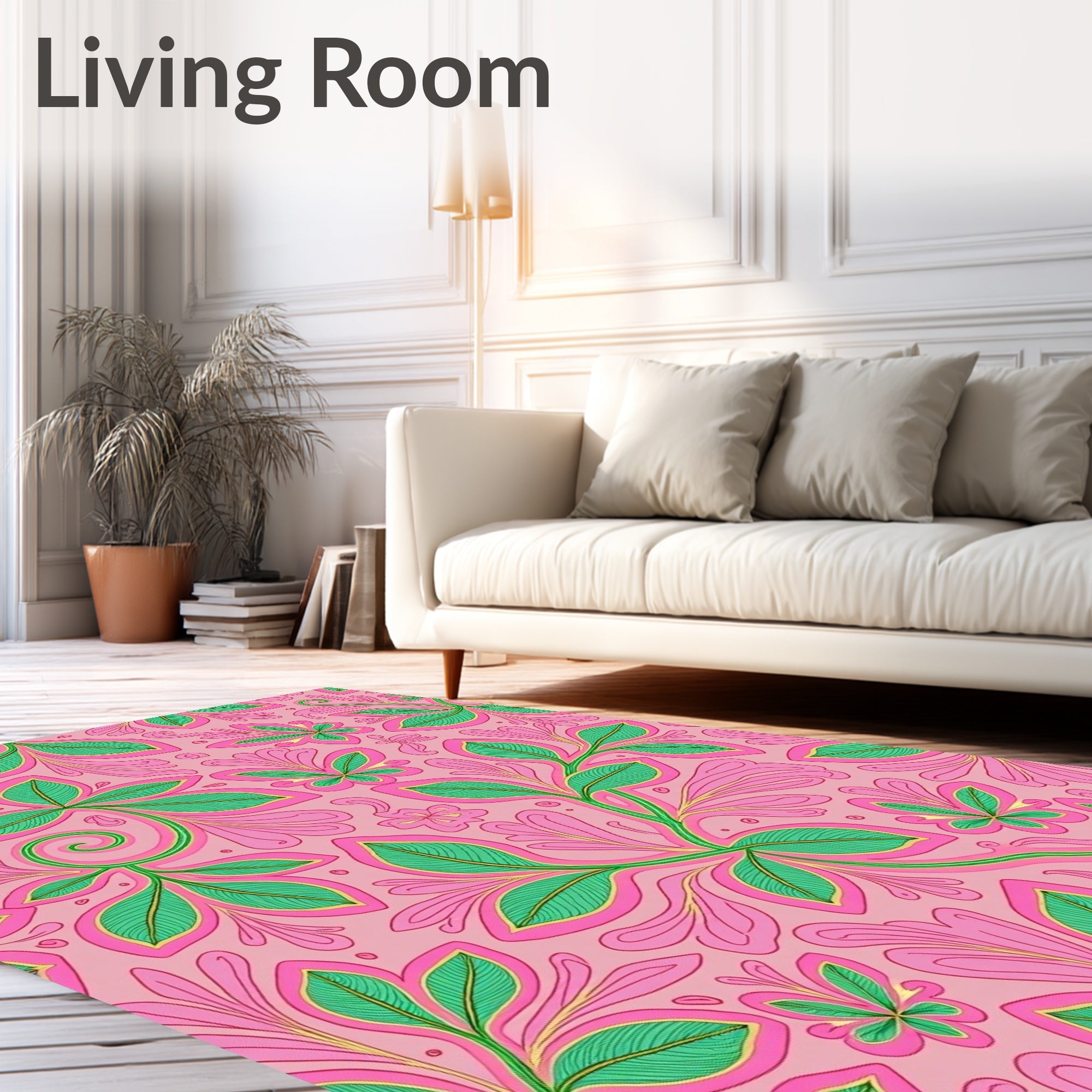 Pink Green Floral Swirl Abstract Rug