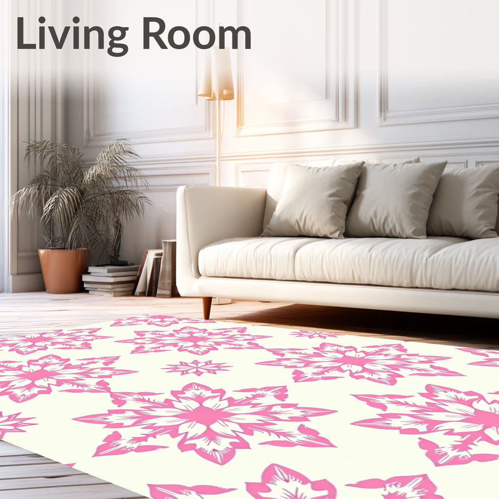 Pink Floral Starburst Pattern Rug