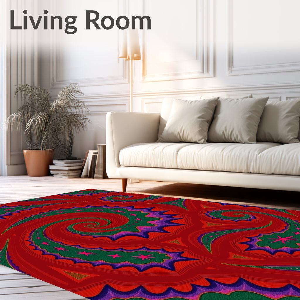 Vibrant Psychedelic Swirl Star Pattern Rug