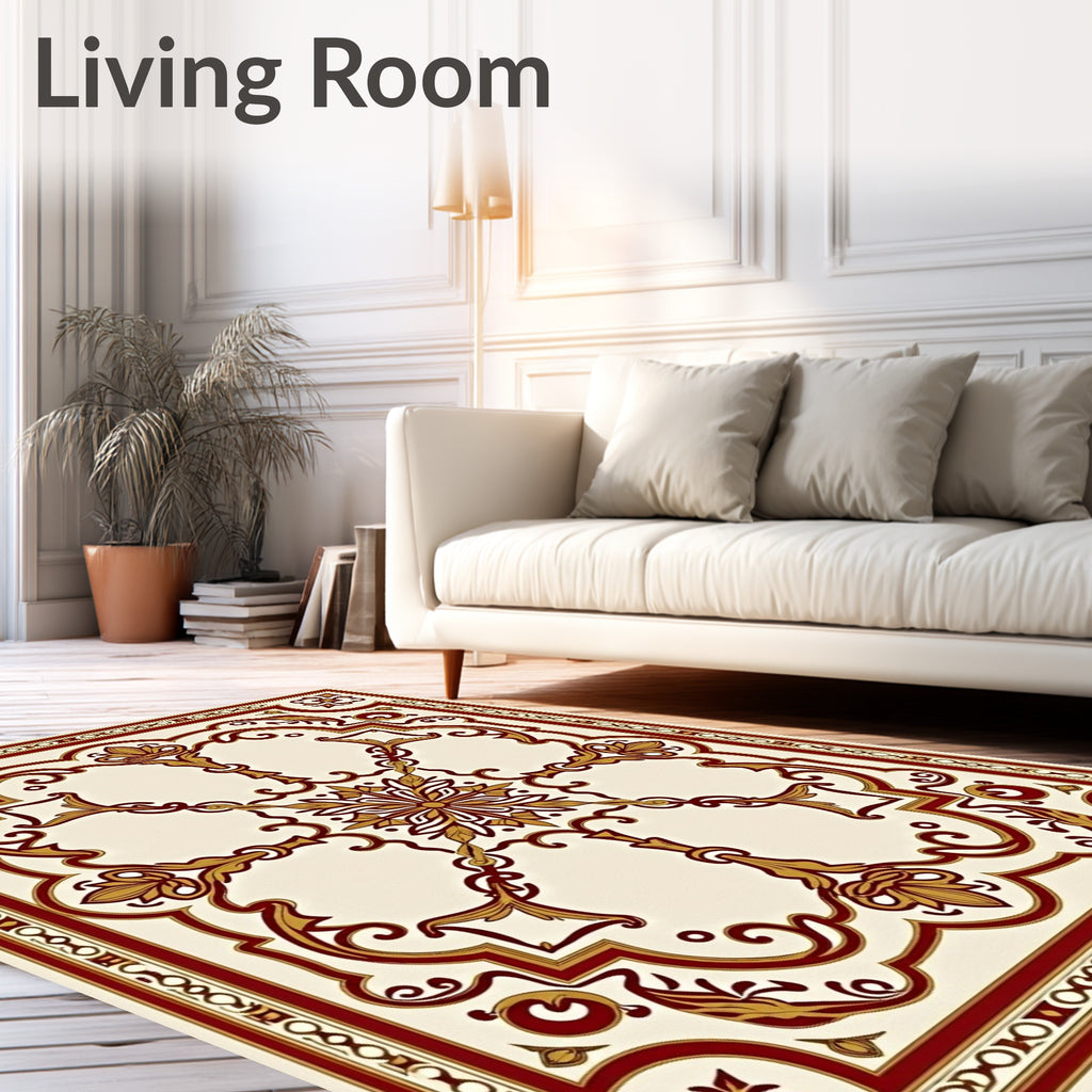Ornate Floral Red And Gold Rug
