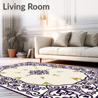 Elegant Purple Gold Floral Frame Rug