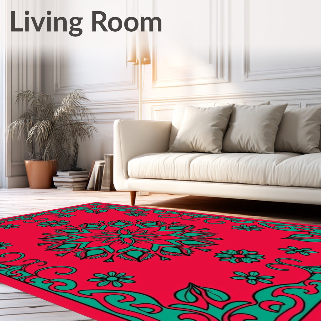 Mandala Floral Red Teal Design Rug