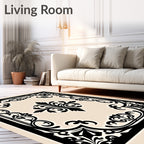 Ornate Black Flourish Decorative Pattern Rug