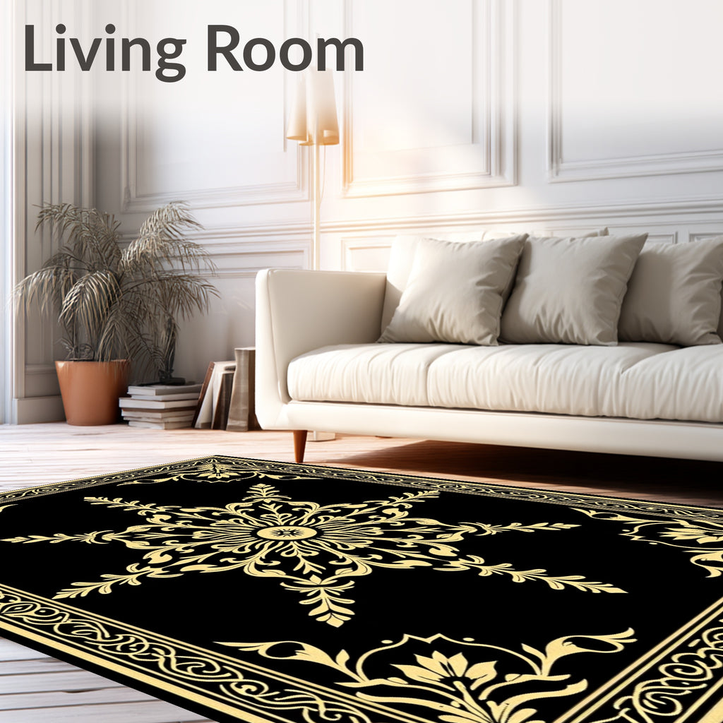 Elegant Gold Floral Medallion Border Rug