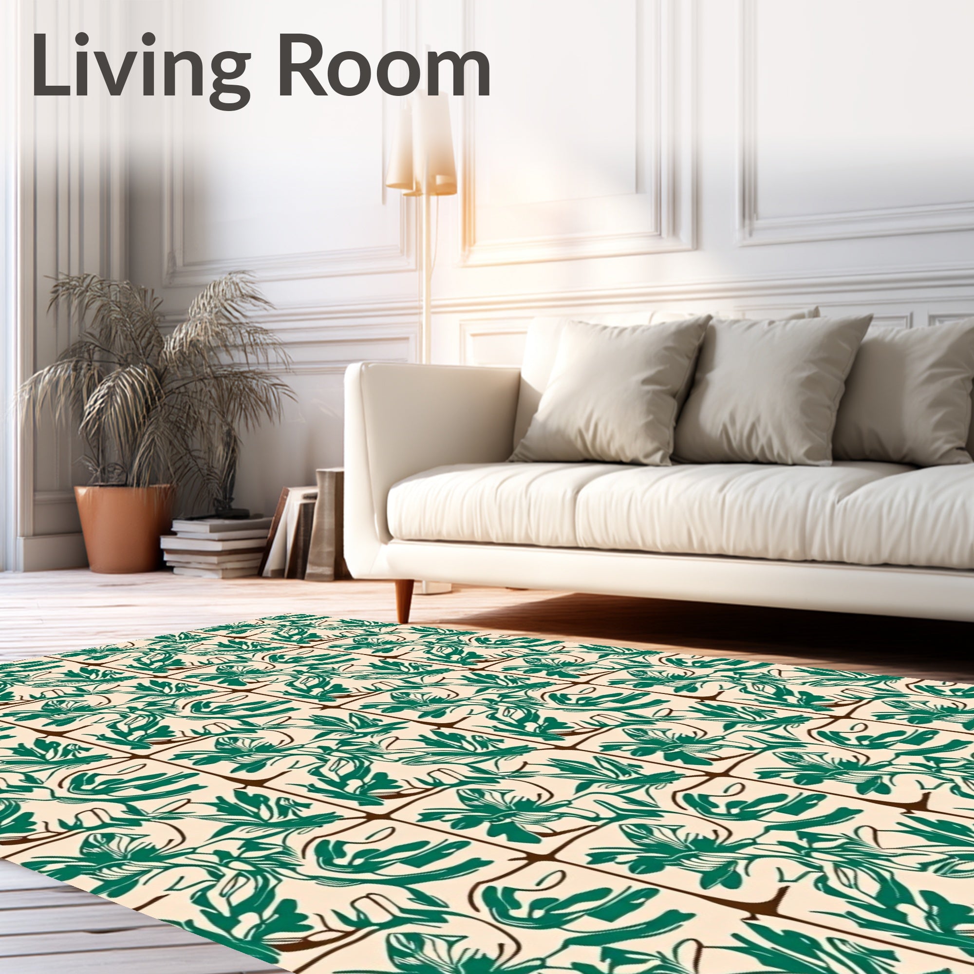 Emerald Leaf Patterned Square Design Rug