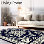Navy Cream Floral Mandala Pattern Rug