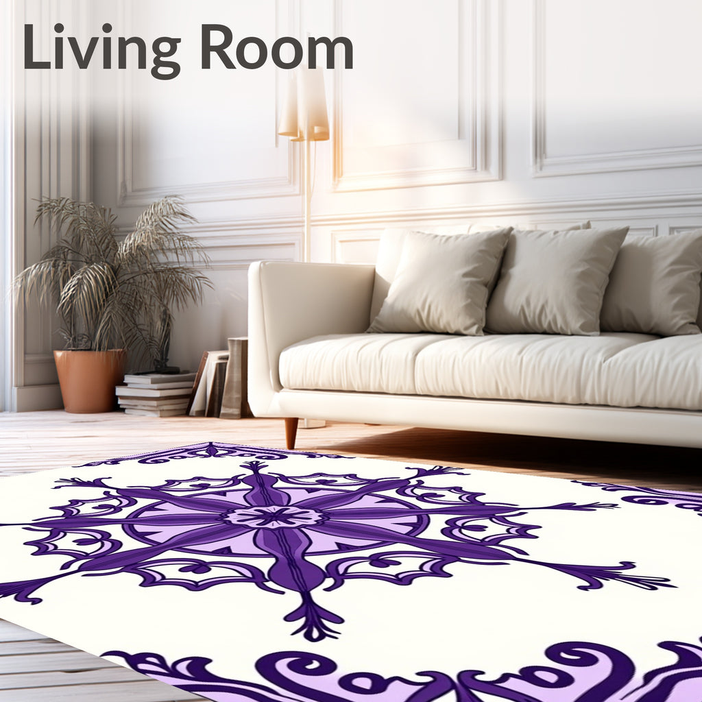 Ornate Purple Floral Mandala Design Rug