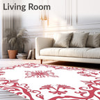 Classic Red Floral Damask Pattern Rug