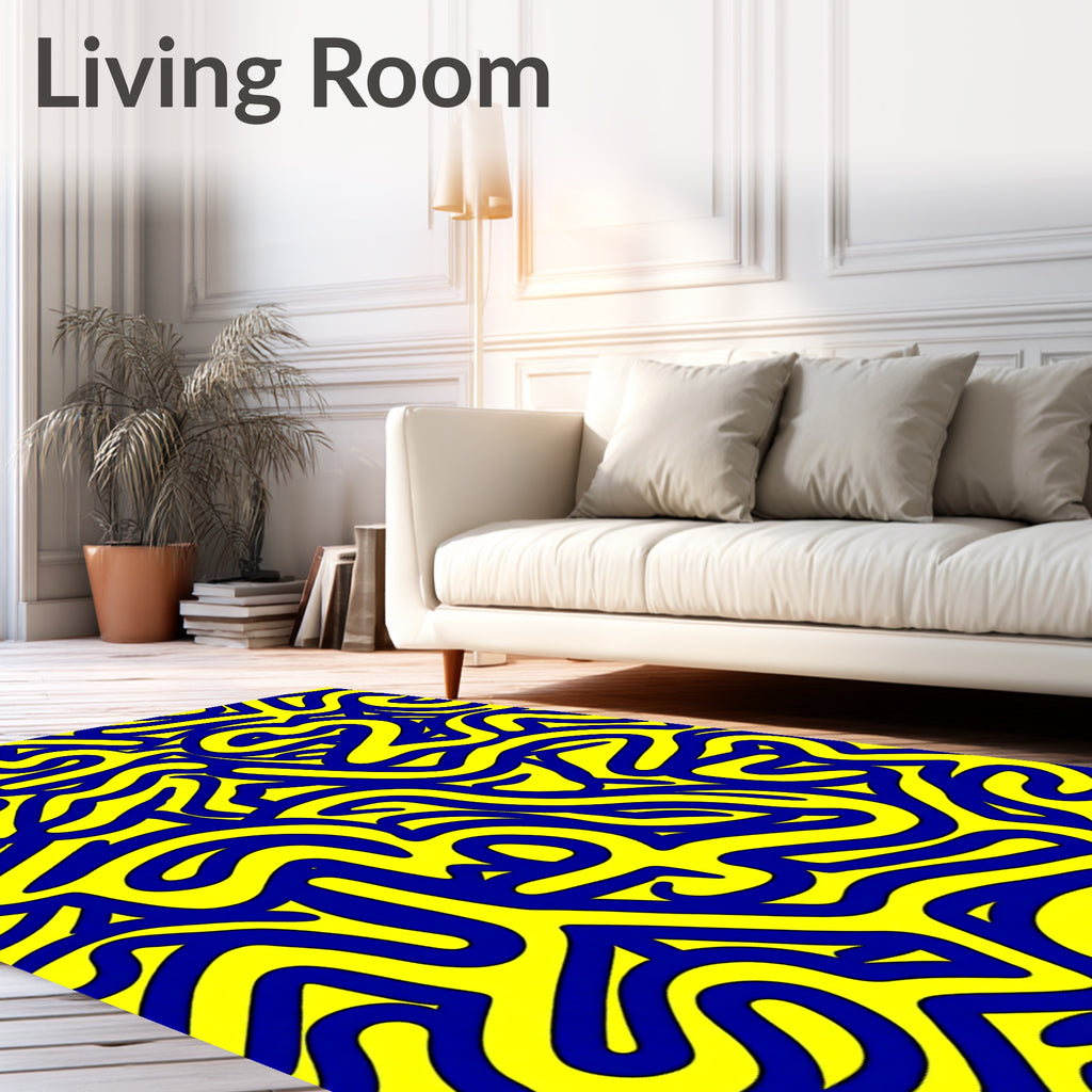 Bold Flowing Blue Yellow Pattern Rug