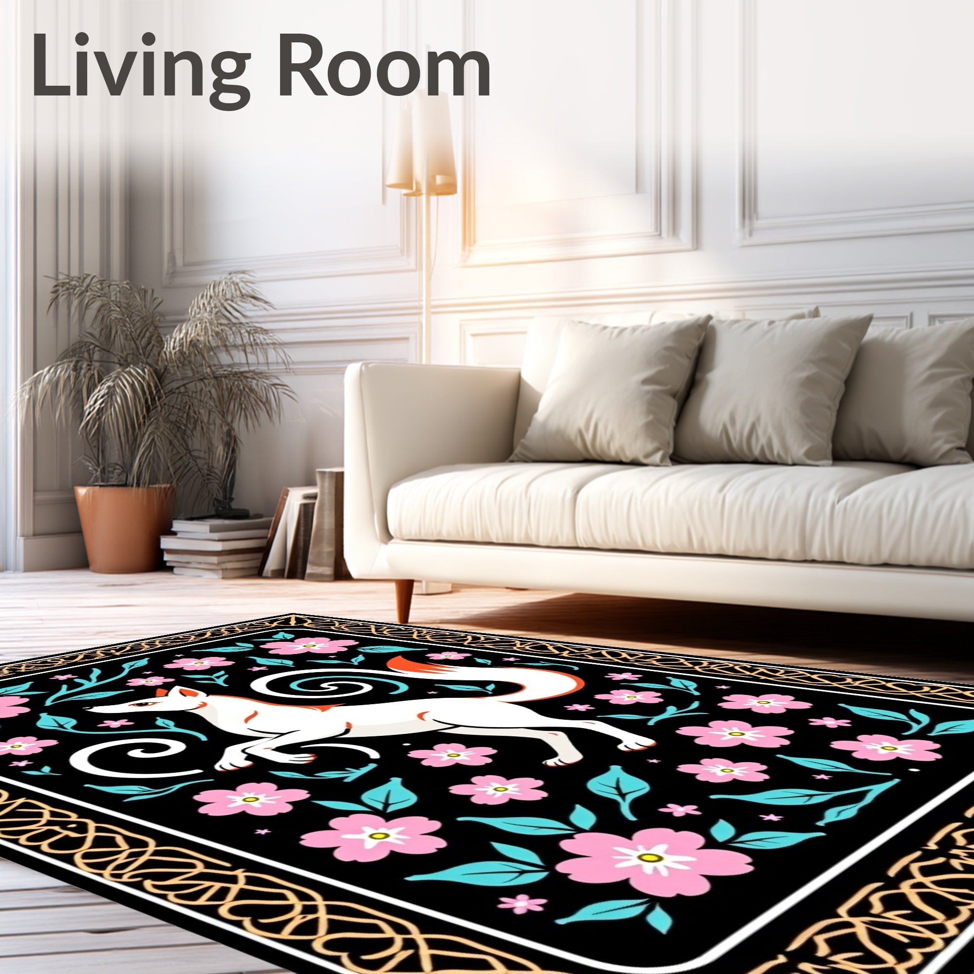 Whimsical Fox Floral Garden Design Rug
