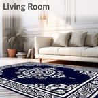 Intricate White Floral Medallion Border Rug