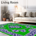 Bright Green Floral Swirl Pattern Rug