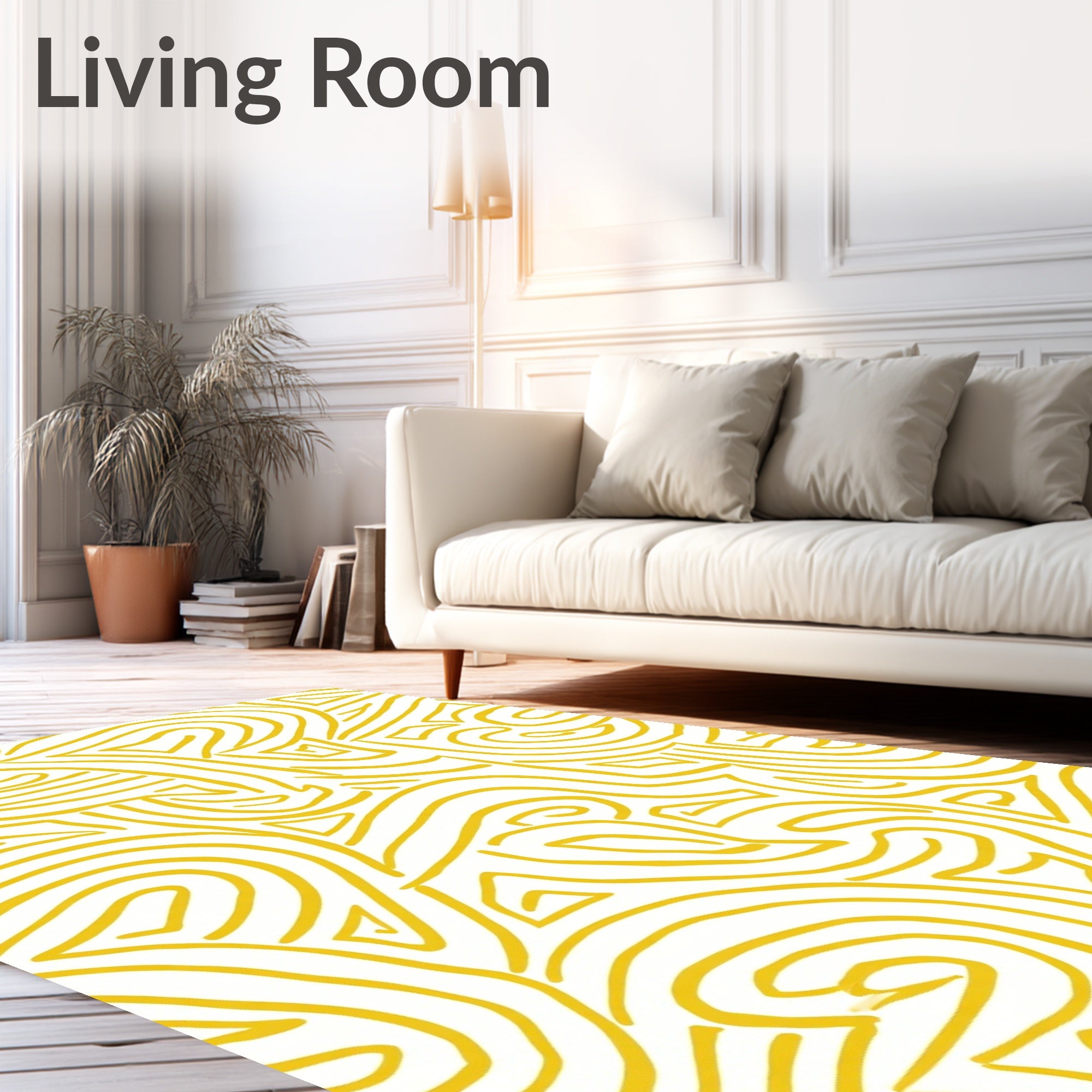 Yellow Abstract Flow Pattern Rug