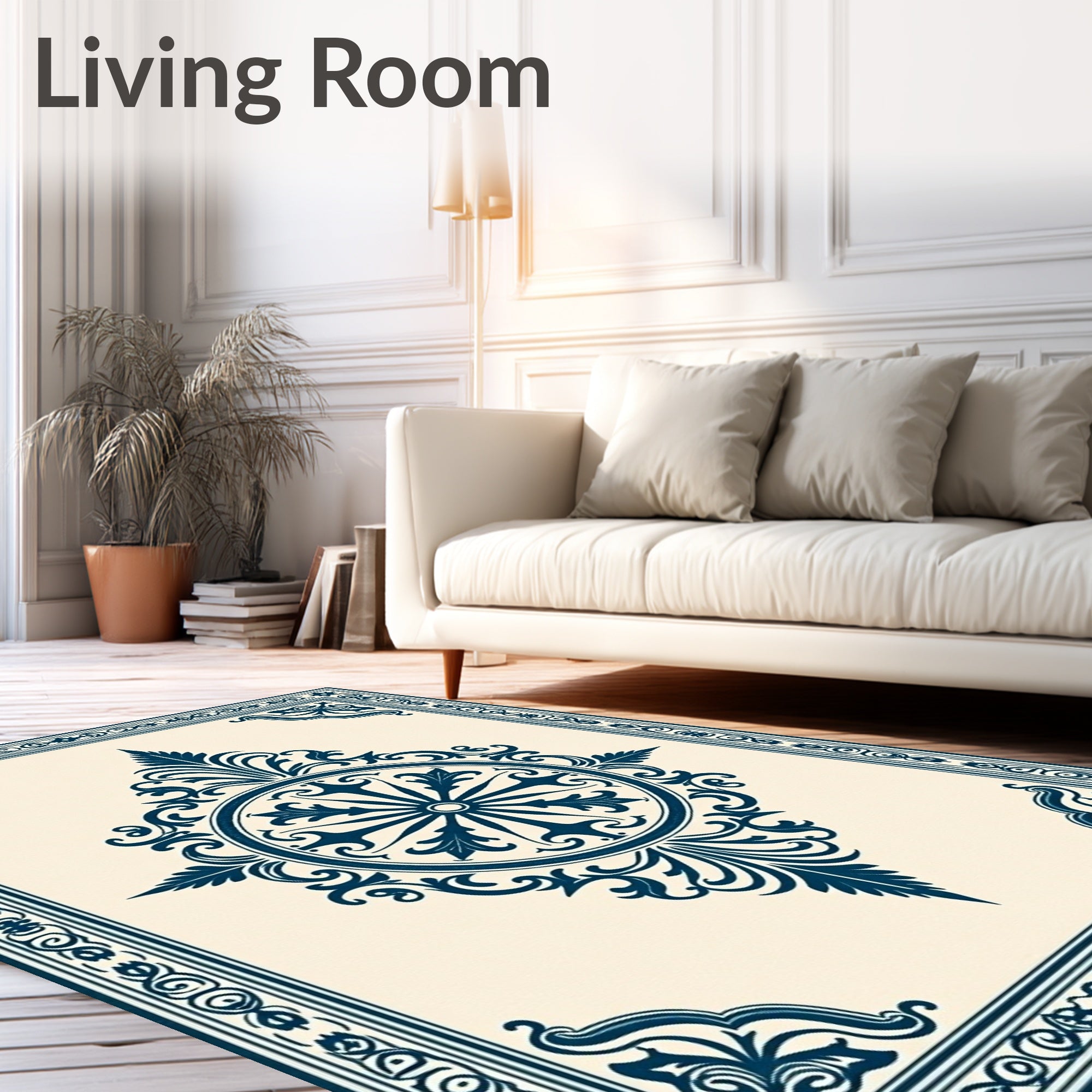 Ornate Dark Blue Medallion Pattern Rug