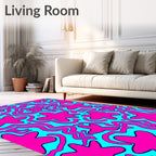 Abstract Pink Star Shapes Wavy Lines Rug
