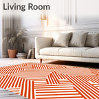 Modern Red White Geometric Pattern Rug