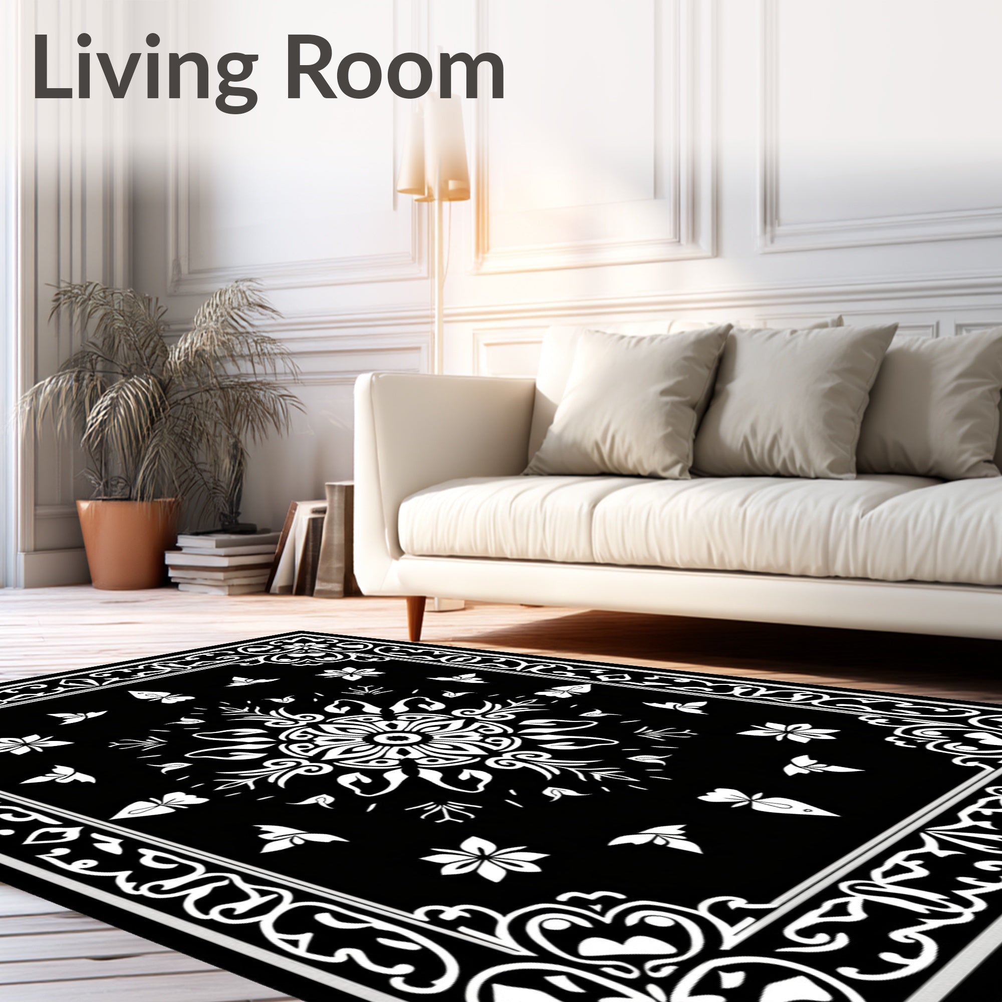 Black White Floral Mandala Design Rug
