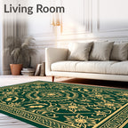 Ornate Floral Medallion Emerald Pattern Rug
