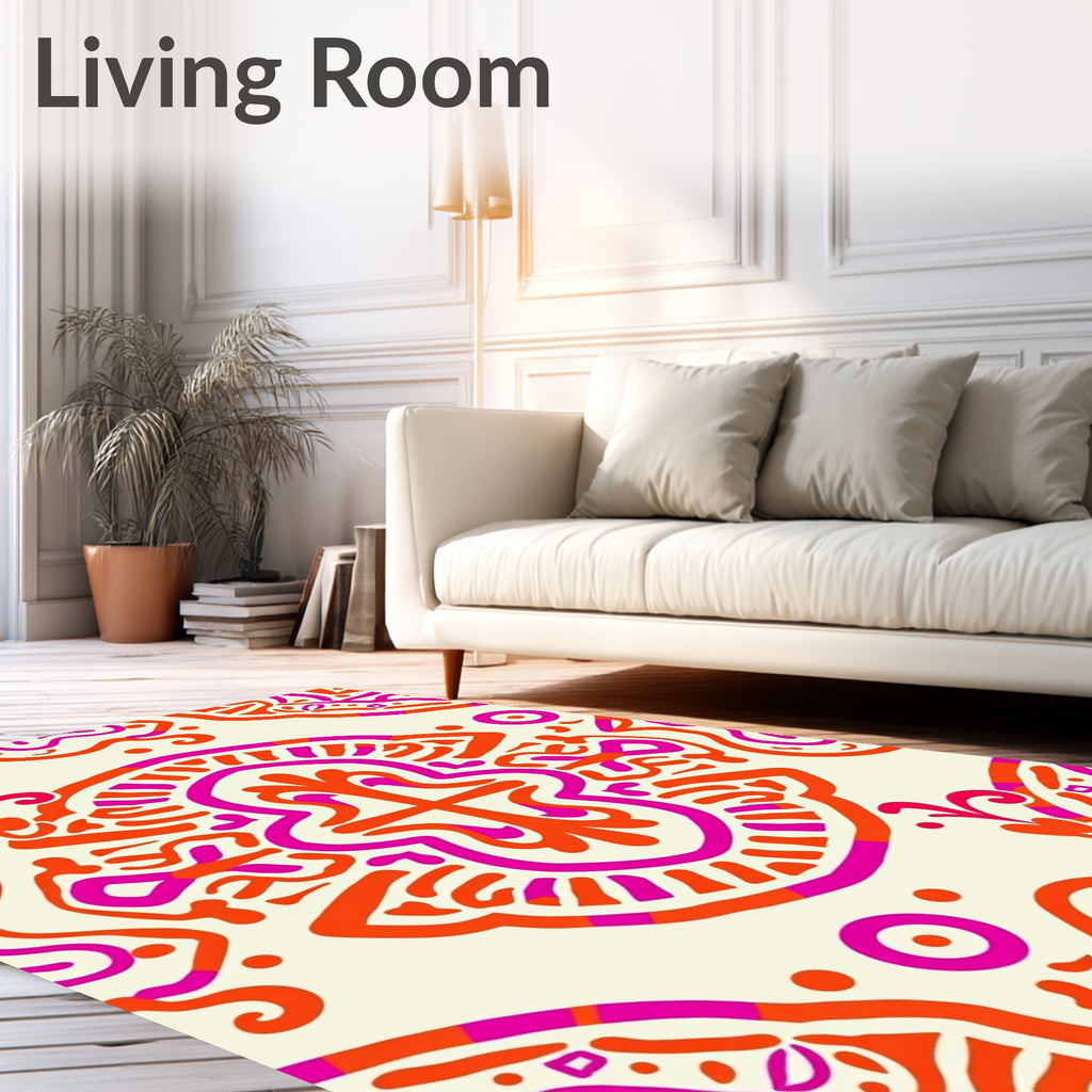 Vibrant Hot Pink Orange Abstract Pattern Rug