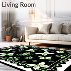Whimsical Butterflies Flowers on Black Design Rug