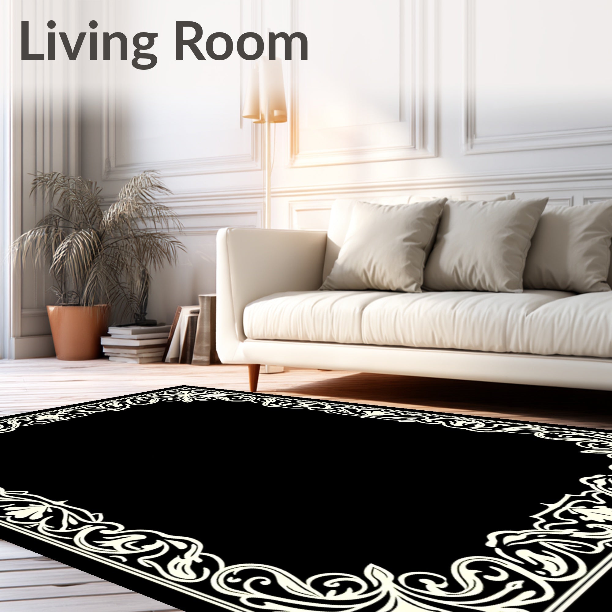 Classic Floral Swirl Border Design Rug